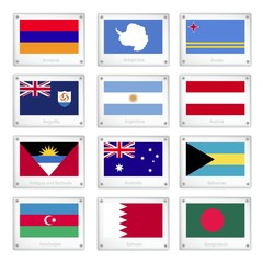 Twelve National Flags on Metal Texture Plates - obrazy, fototapety, plakaty
