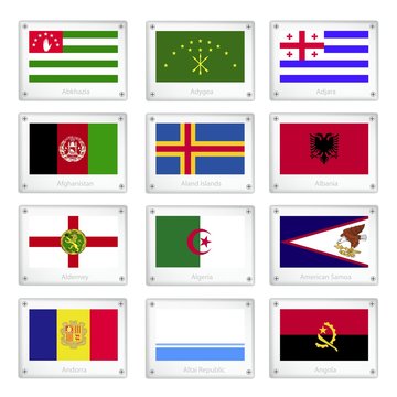 Twelve National Flags on Metal Texture Plate