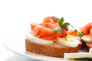 sandwich with egg and salmon