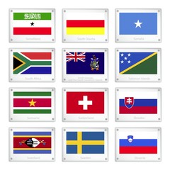Set of Countries Flags on Metal Texture Plates
