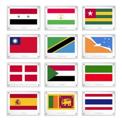 A Set of Countries Flags on Metal Texture Plates