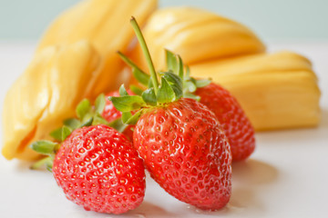 strawberries and jack fruit.