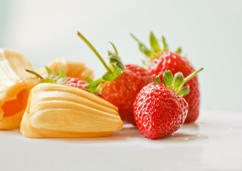 strawberries and jack fruit.