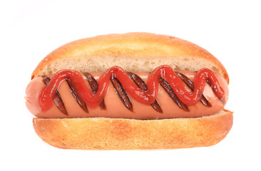 Hotdog with ketchup.