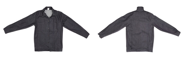 Black men jeans jacket front and back.