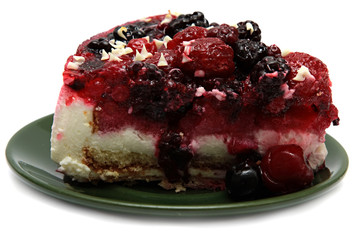 Cake With Raspberries, Currants And Strawberries Isolated On A