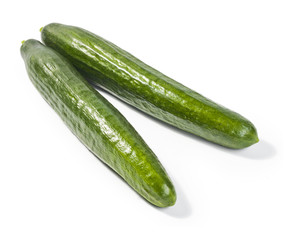 green cucumber on white background