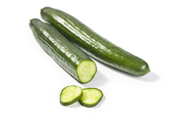 green cucumber on white background
