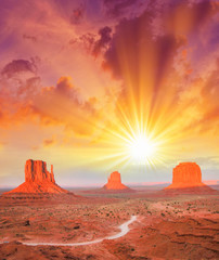 The Monument Valley, Utah. Beautiful landscape at summer sunset - obrazy, fototapety, plakaty