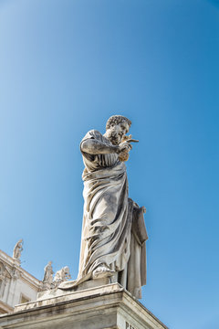 Statue of Pope Under Blue Sky in Saint Peters