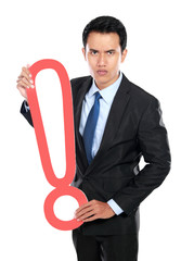 Businessman with a sign exclamation mark