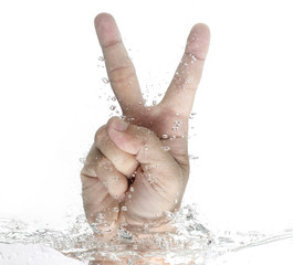 Victory Hand Sign in Water