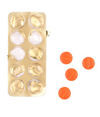 Closeup of pill package and pills.