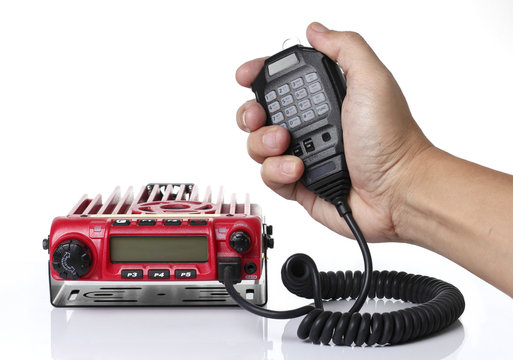 Red Mobile Radio transceiver on White background