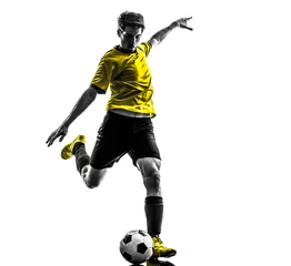 Tuinposter brazilian soccer football player young man kicking silhouette © snaptitude