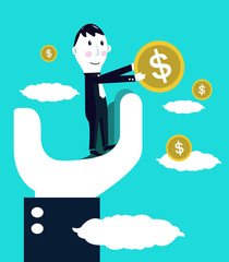 Big hand help Businessman catching money. business concept