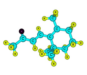 Beta-ionone molecular structure on white
