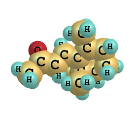 Beta-ionone molecular structure on white