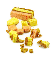 Isolated image of crumbled cookies on white background