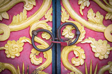 old wood door lock with master key, style thai