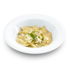 Traditional polish and ukrainian dumplings with healthy vegetari