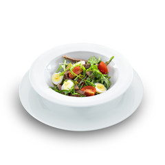 Warm delicious italian salad with beef tongue and arugula on a w