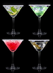 alcohol cocktail set on a black