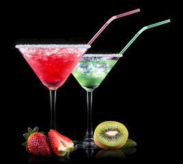 alcohol cocktail set on a black