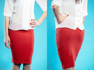Woman in red skirt collage