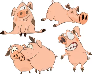 Zelfklevend Fotobehang a set of cheerful pigs cartoon © liusa