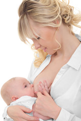 Obraz na płótnie Canvas mother breast feeding and hugging her baby