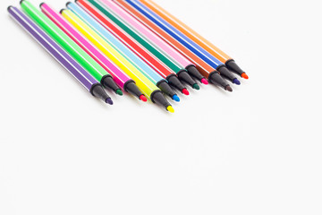 Multicolored Felt Tip Pens on White Background