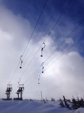 ski ressort and ski lift in winter in the mountains