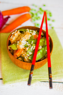 Asian chicken with rice and vegetables