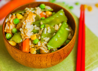 Asian chicken with rice and vegetables