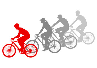 Naklejka premium Sport road bike riders bicycle silhouettes vector background win