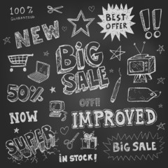 Doodle Frames and design elements on chalk board