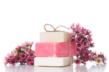 handmade soap and cherry blossoms