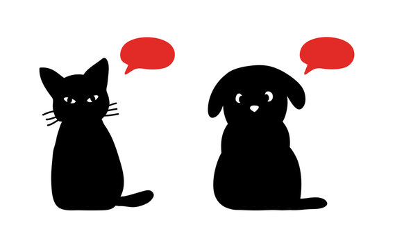 cat and dog silhouettes with talking bubbles