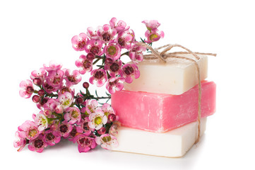 handmade soap and cherry blossoms