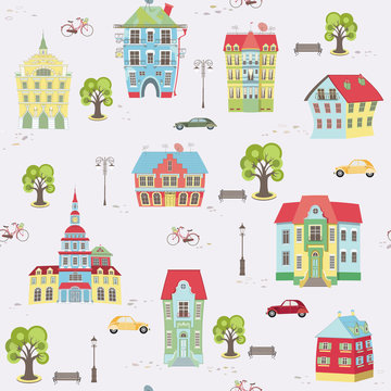 Seamless pattern with city landscape