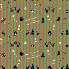 Seamless pattern with winter elements on striped background.