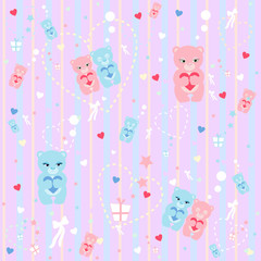 Seamless pattern with cute bears.Vector illustration.