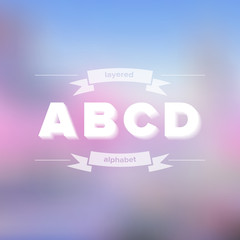 A B C D Flat Layered Alphabet on Blurred Background
