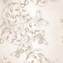 Seamless vector wallpaper pattern with swirl floral element and