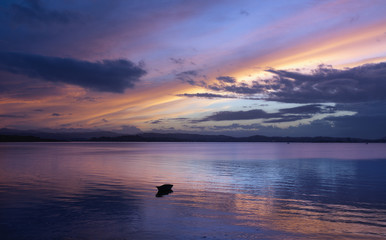 Alone Boat in Twilight.Calmness scente.Zen background.