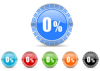 0 percent icon vector set