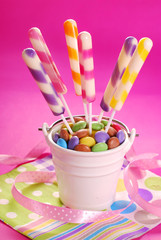 long striped lollipops on birthday party for kids