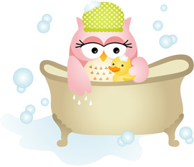 Owl Taking a Bath