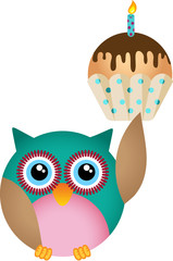 Owl with birthday cupcake